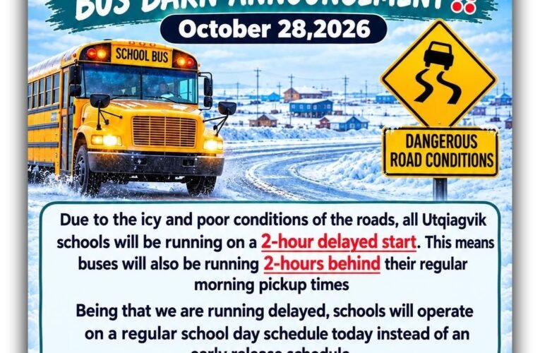 Utqiagvik Schools Delay Start Two Hours Due to Icy Roads
